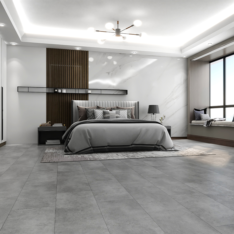 Close-up view of SPC vinyl flooring plank showing textured surface finish